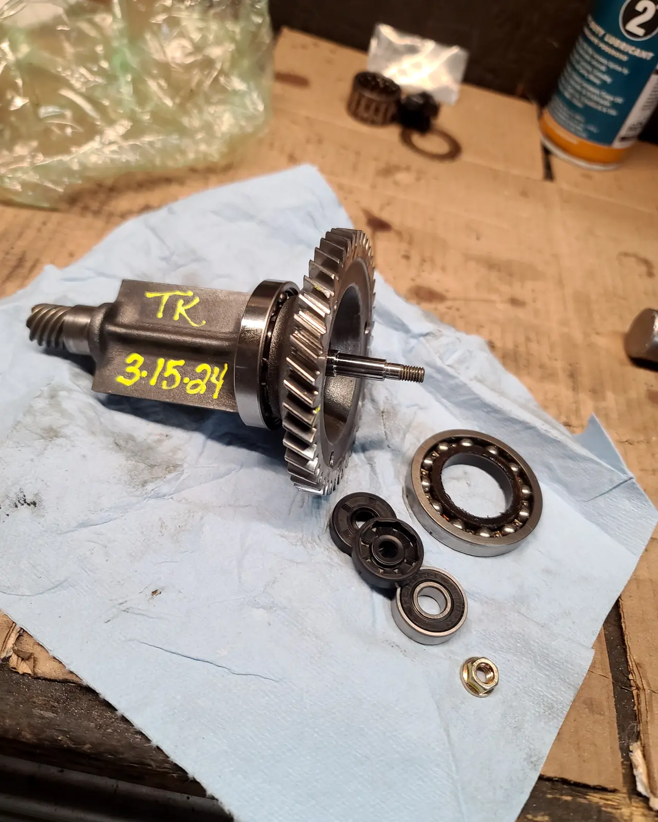 Polaris counter balance shaft with its gear fitted after servicing