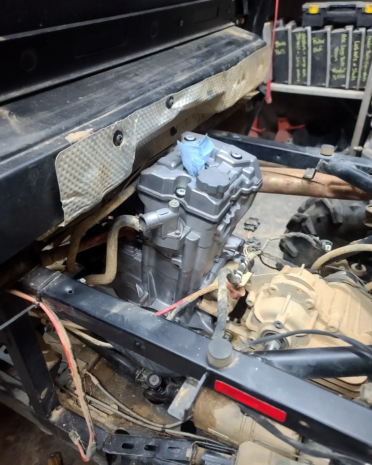 Polaris transmission gearcase refitted into a stripped chassis